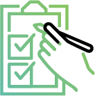 Icon of a hand over a checkbox task list.